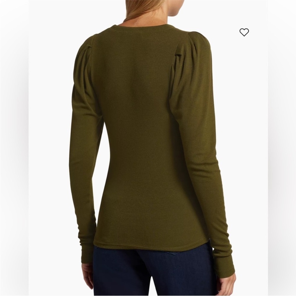 Frame Ribbed Ruched Sleeve Henley Top - Picture 3 of 7